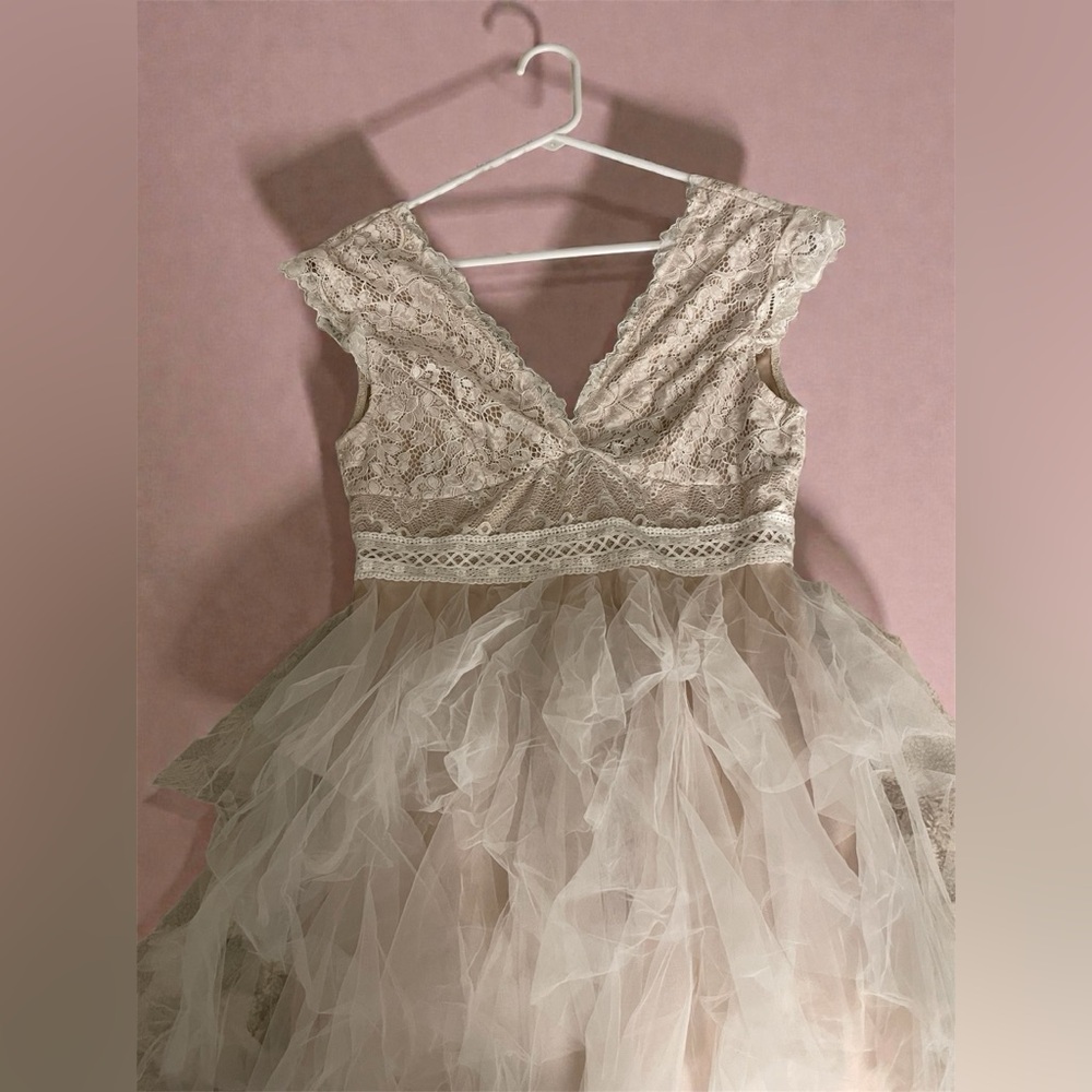 SHEIN Cream Lace and Tulle Dress